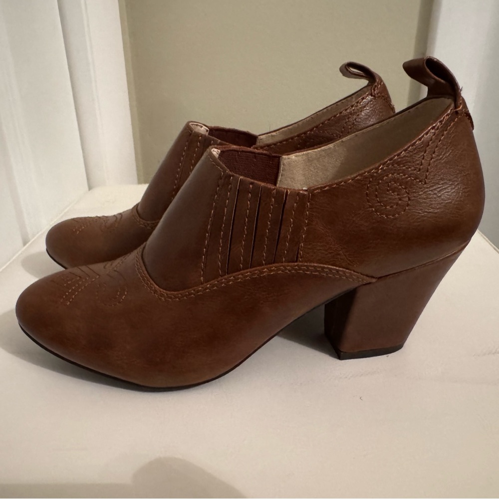 Brown Leather BAIT Heeled Ankle Boots